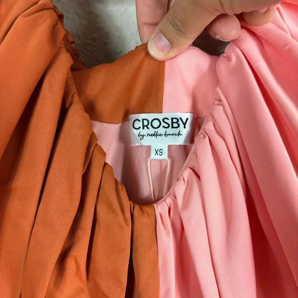 NWT Crosby by Mollie Burch Raines Dress Colorblock Mini Dress Salmon Clay sz xs - Picture 14 of 16
